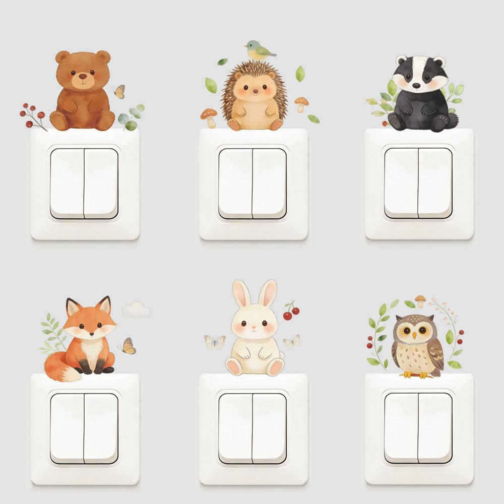 Adorable Little Raccoon and Rabbit Animal Combination Bedroom and Living Room Switch Stickers for Decoration