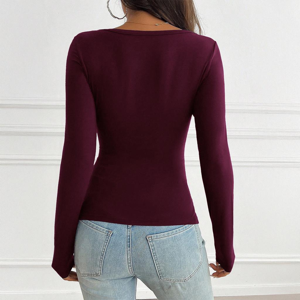 Heißes Mädchen Stil Vielseitiges Langarm-T-Shirt Gefütterte Oberteile Damen Frühling und Sommer Unabhängige Station