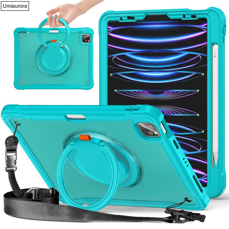 For IPad Mini 7 Air 6 5 4 10.9 Pro 11 12.9 13 Inch M4 Tablet Case Rotation Hand Ring Shoulder Strap Stand Shockproof Cover Funda