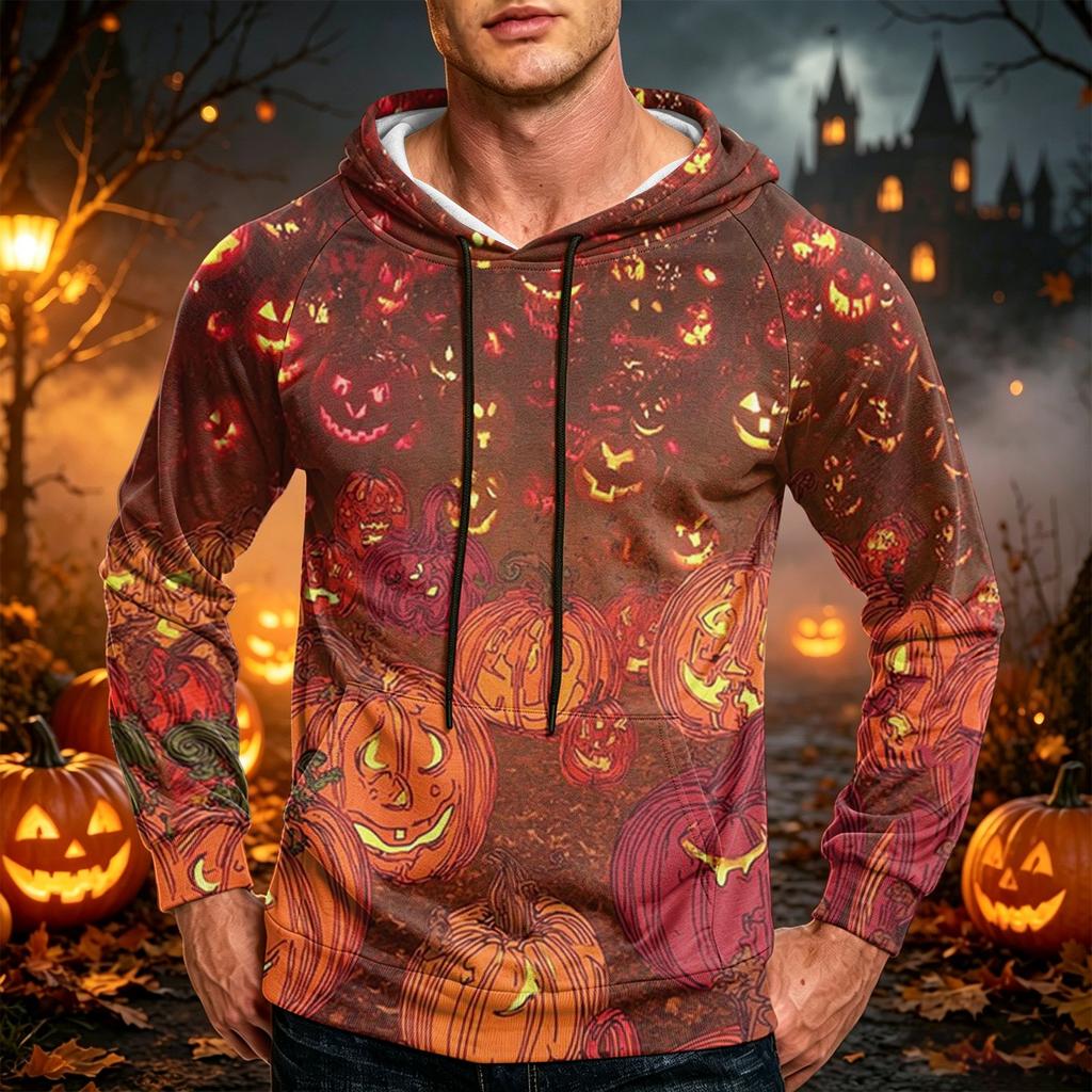 Men's Casual Loose Fit Printed Hoodie with Kangaroo Pocket and Drawstring for Everyday Wear