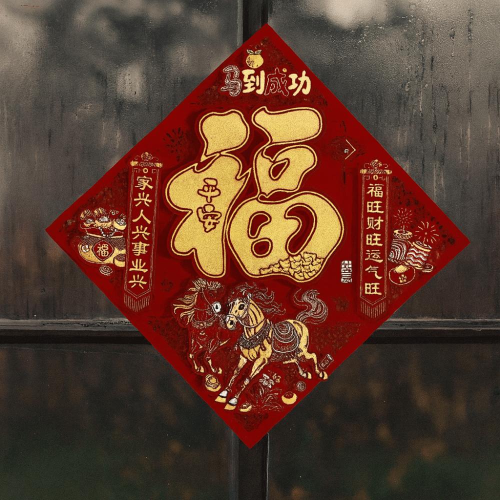 3D Flocking Fu Character Sticker Self-adhesive New Year Door Sticker  Spring Festival