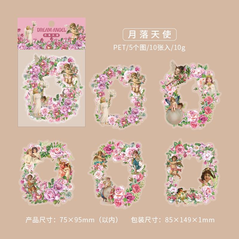 10Pcs Retro Floral Wreath Sticker Pack Literary Flower Pattern Journal Scrapbook Decor Supplies