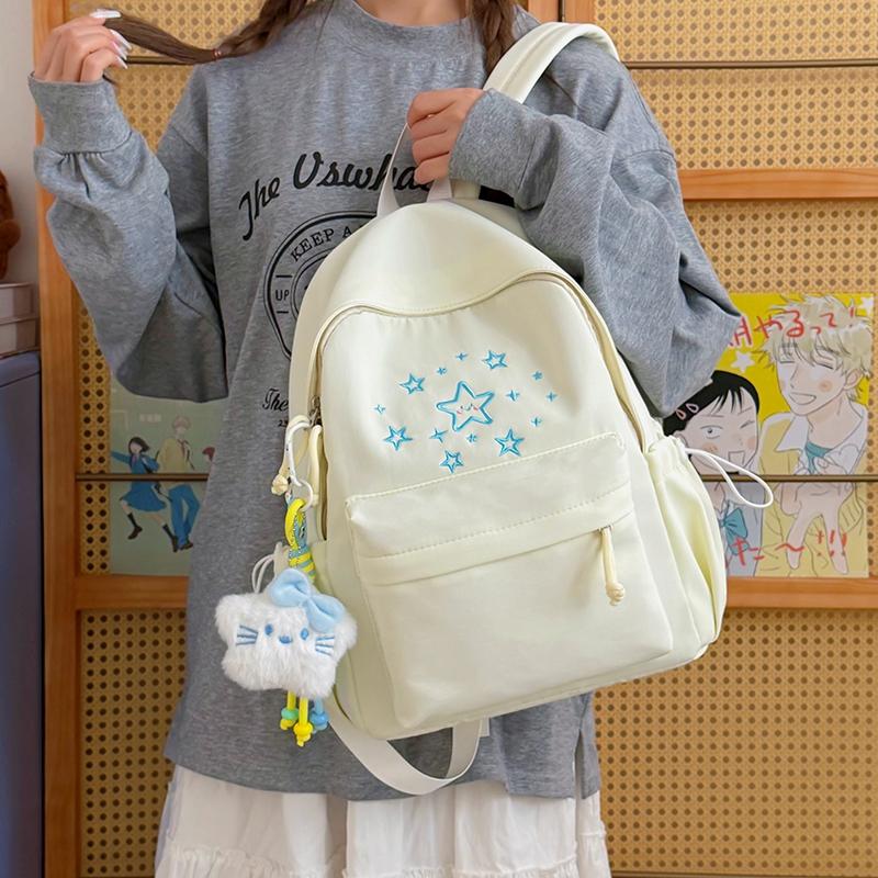 Women's Star Embroidered Backpack Junior Senior High School Schoolbag