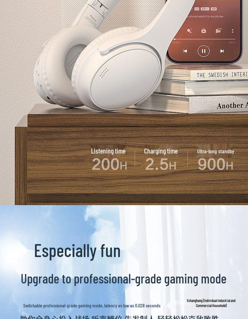 200-Hour Bluetooth Over-Ear Noise-Cancelling Wireless Gaming Headphones for Sports & Mobile