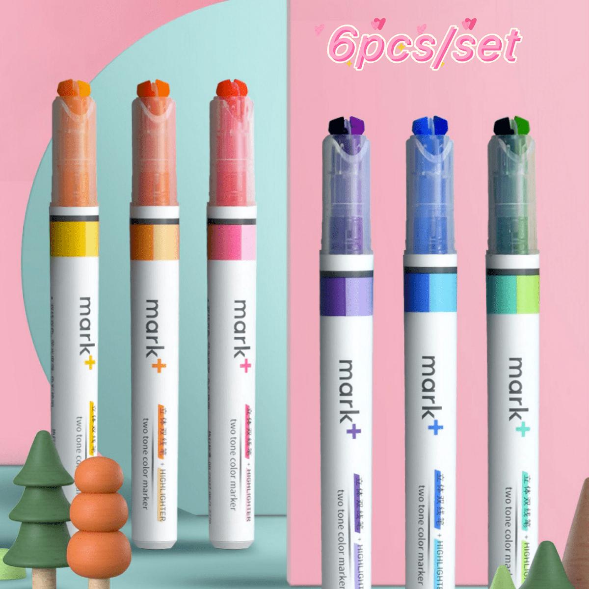 6pcs Double Line Double Color Highlighter Pens 6pcs