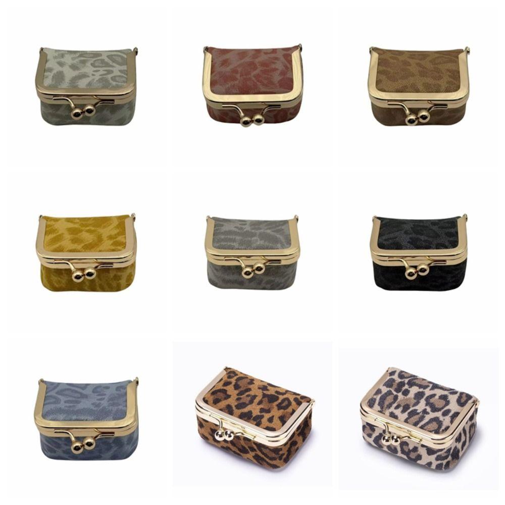 PU Leather Leather Jewelry Bag Square Small Item Bag Elegant Kiss Lock Coin Purse  Ring