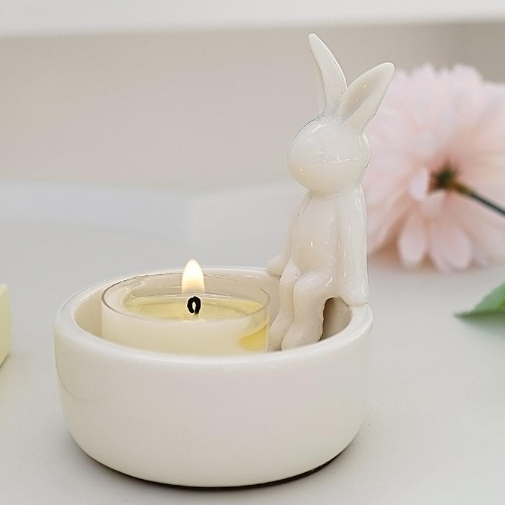 Ceramic Easter Rabbit Candlestick Heat Resistant White Cartoon Animal Candle Holder Nordic Style Tealight Holder Home Decor