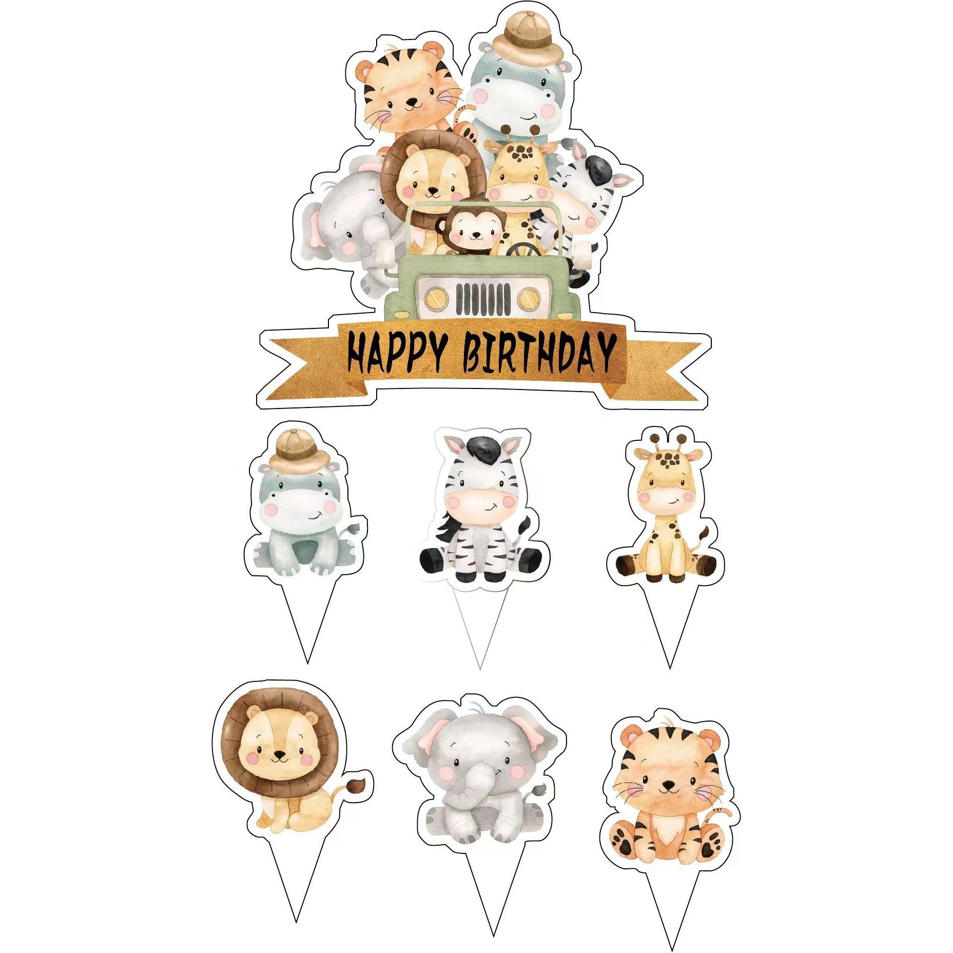 

Cute Jungle Animal Party Supplies Disposable Plates Cups Tablecloth Birthday Decor 1 big cake topper