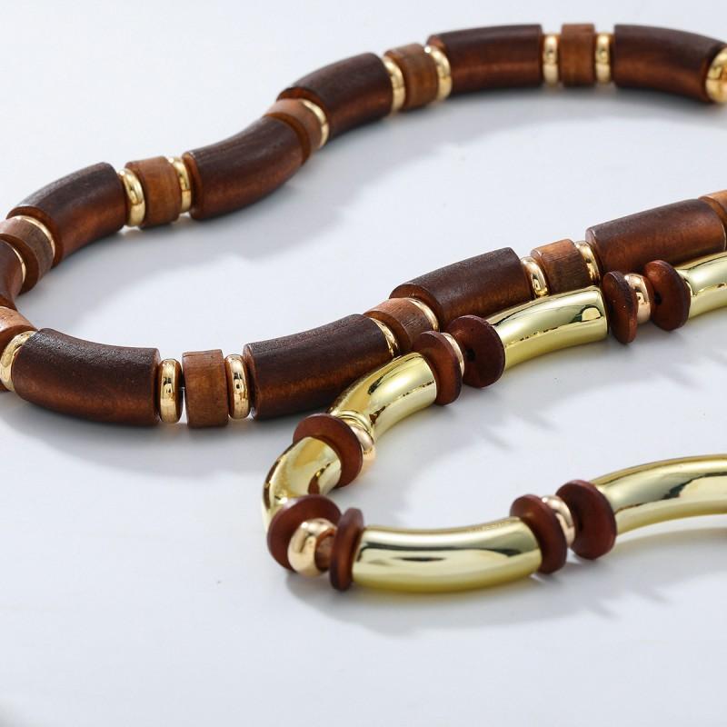 Layered Bamboo-Inspired Alloy Necklace Bracelet Set Women Bohemian Chic Jewelry 2025