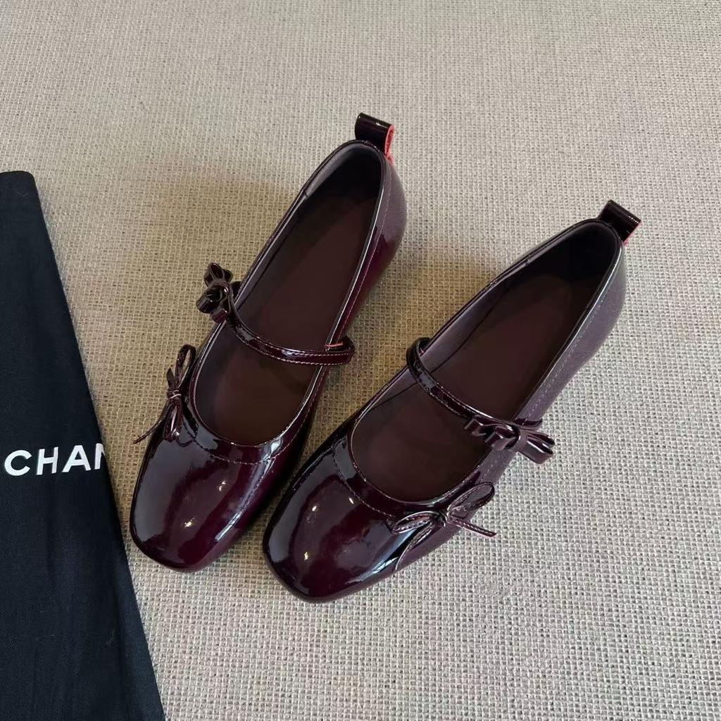 Lammfell-Version~ Mary Jane Einzelspangen-Schuhe aus echtem Leder mit Schleife für Frühling und Herbst, Damen-Schuhe mit kleinem eckigen Zeh und kleinem Riemchen