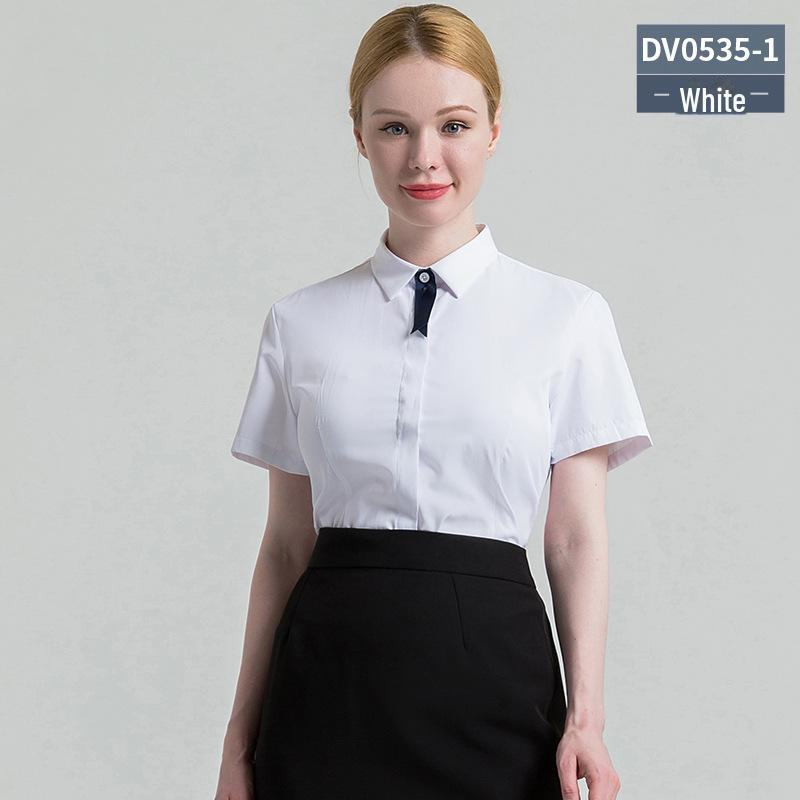 

2025 Премиум женская деловая рубашка с коротким рукавом и украшением в виде галстука - однотонный цвет, темная планка 38【115-125 catty】
