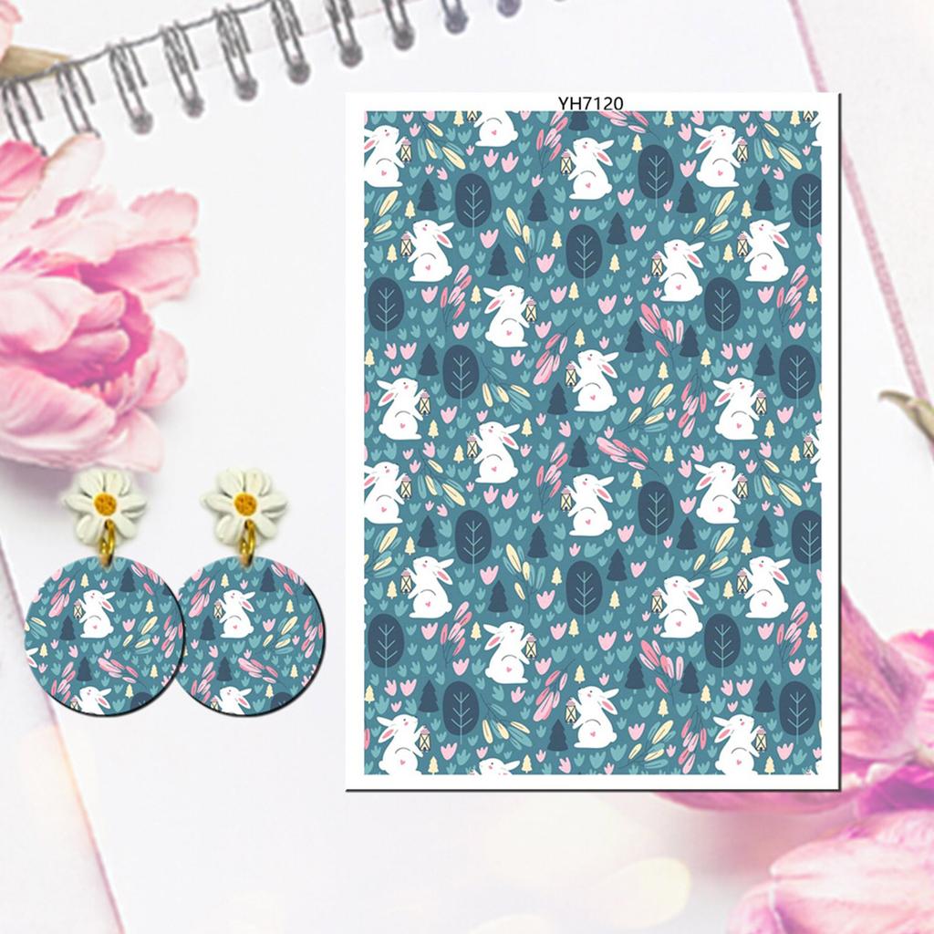 Water Soluble Clay Transfer Sheets Easters Rabbits Colored Eggs Transfer Paper Earrings Making Tool for Jewelry Making