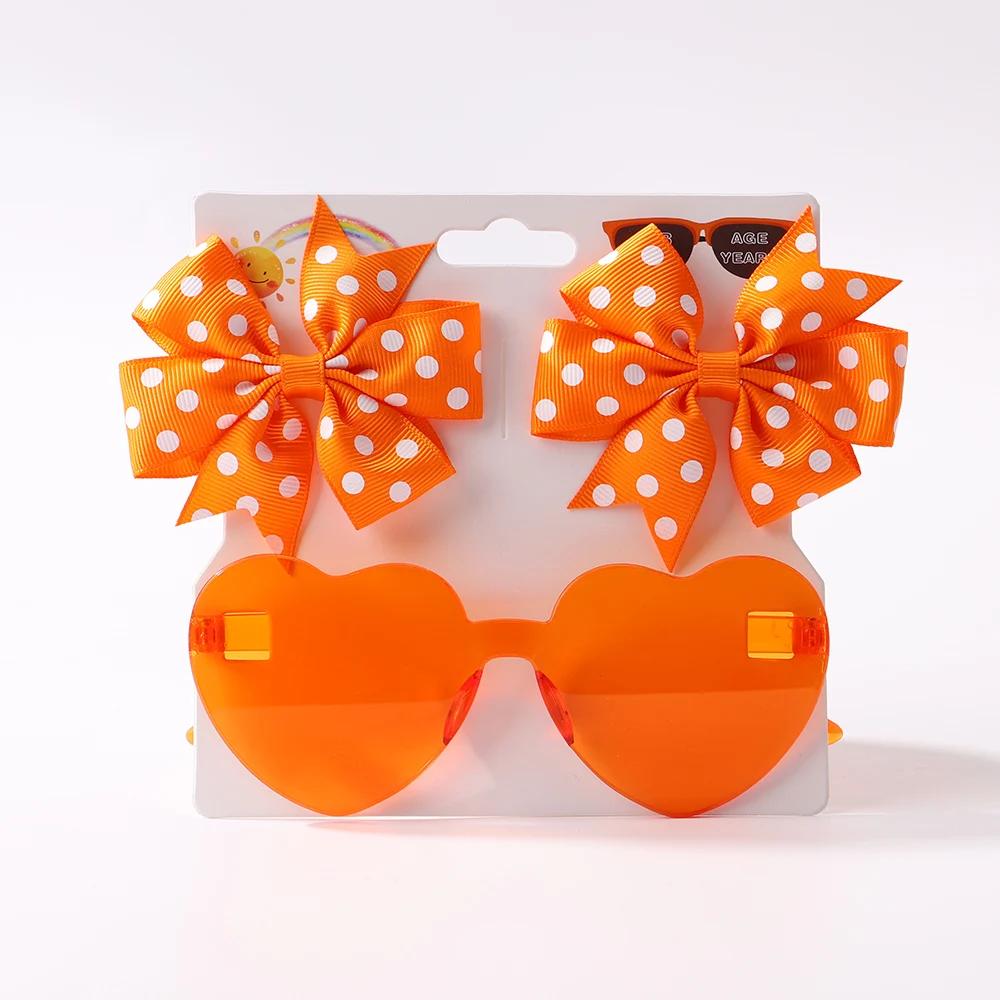 3Pcs/set Kids Cute Solid Dot Hairpin Colorful Heart Sun Glasses Set Girls Boutique Bowknot Hair Clips Children Hair Accessories