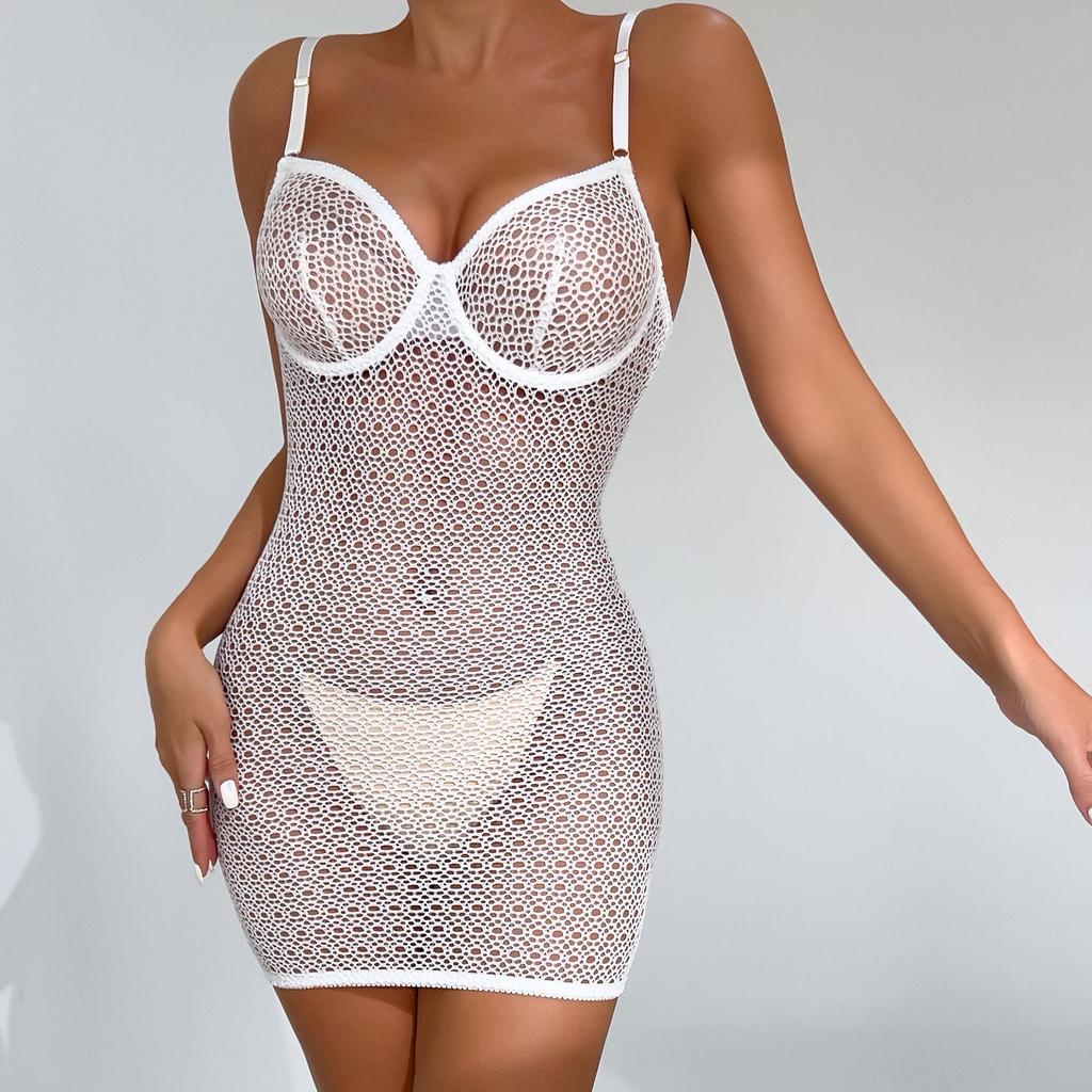 European & American Crisscross Lace-Up Backless Mesh Bodysuit 1517