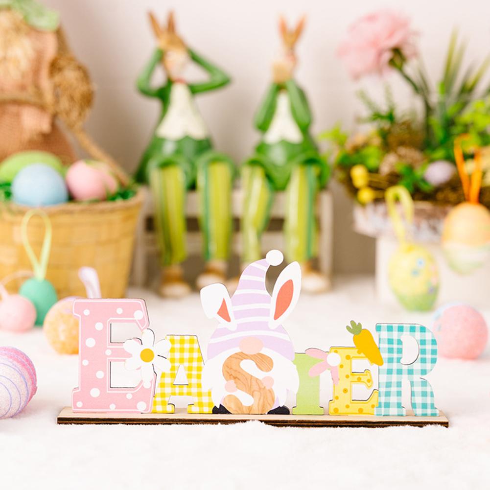 Wooden Easter Letter Ornament Rabbit Gnomes Home Decoration Accessories For Table Desktop Office Home Decor