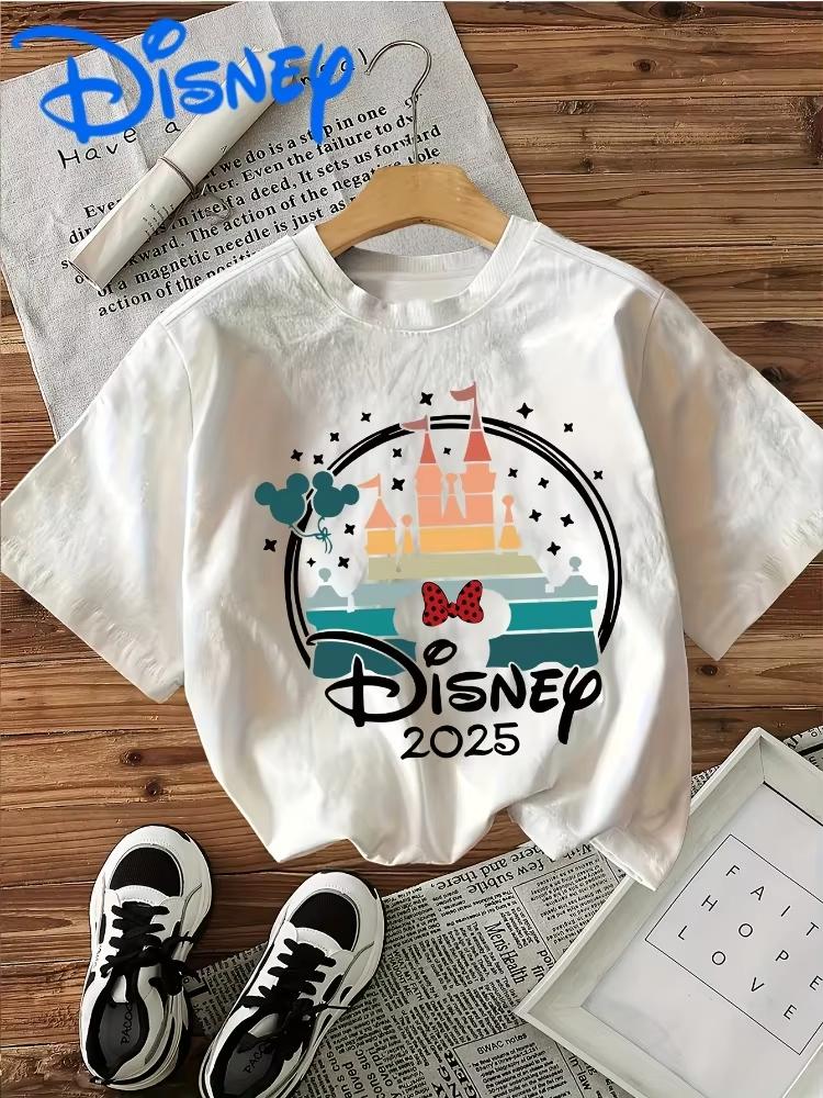 Rainbow Gradient Castle Mickey and Minnie Print ShortSleeve TShirt Comfortable Breathable Shirt Y2K Top S