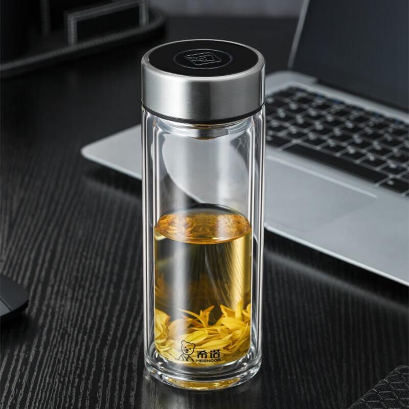 Xinuo Double-Layer Glass Tea Mug with Bear Lid & Infuser