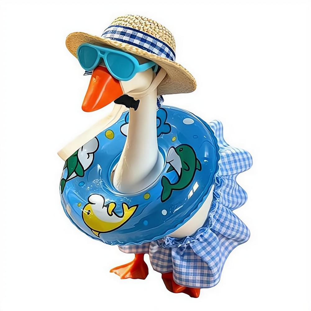 7 Inch Hawaiian Porch Goose Outfits with Straw Hat Sunglasses & Swim Ring Mini Desktop Goose Clothes Hawaiian Desk Goose Outfits