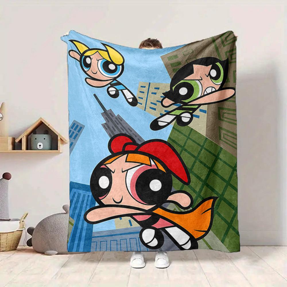 1pc Powerpuff Girls Blanket Lightweight Flannel Throw For Sofa, Bed, Travel, Camping, Livingroom, Office, Couch, Chair, And Bed