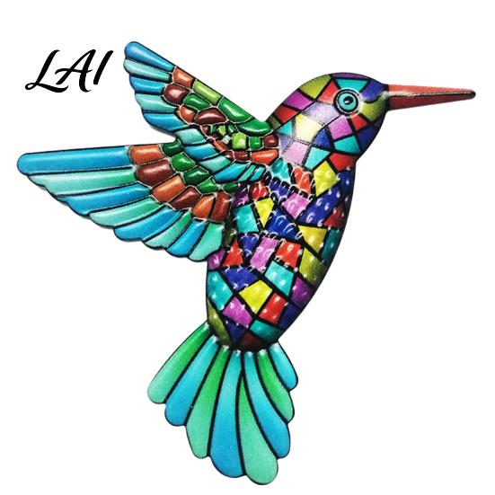 Outdoor Hanging Wall Sculpture Metal Hummingbird Art Decor Iron Colorful Bird Fence Decoration Minimalist Living Room Decor Ornaments for