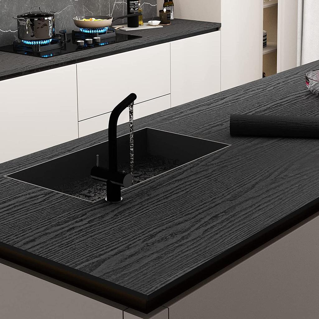 Schwarze Holzmaserung Tapete Selbstklebend Möbel Farbwechsel Kleiderschrank Aufkleber Heimdekorationsmaterialien und Zubehör