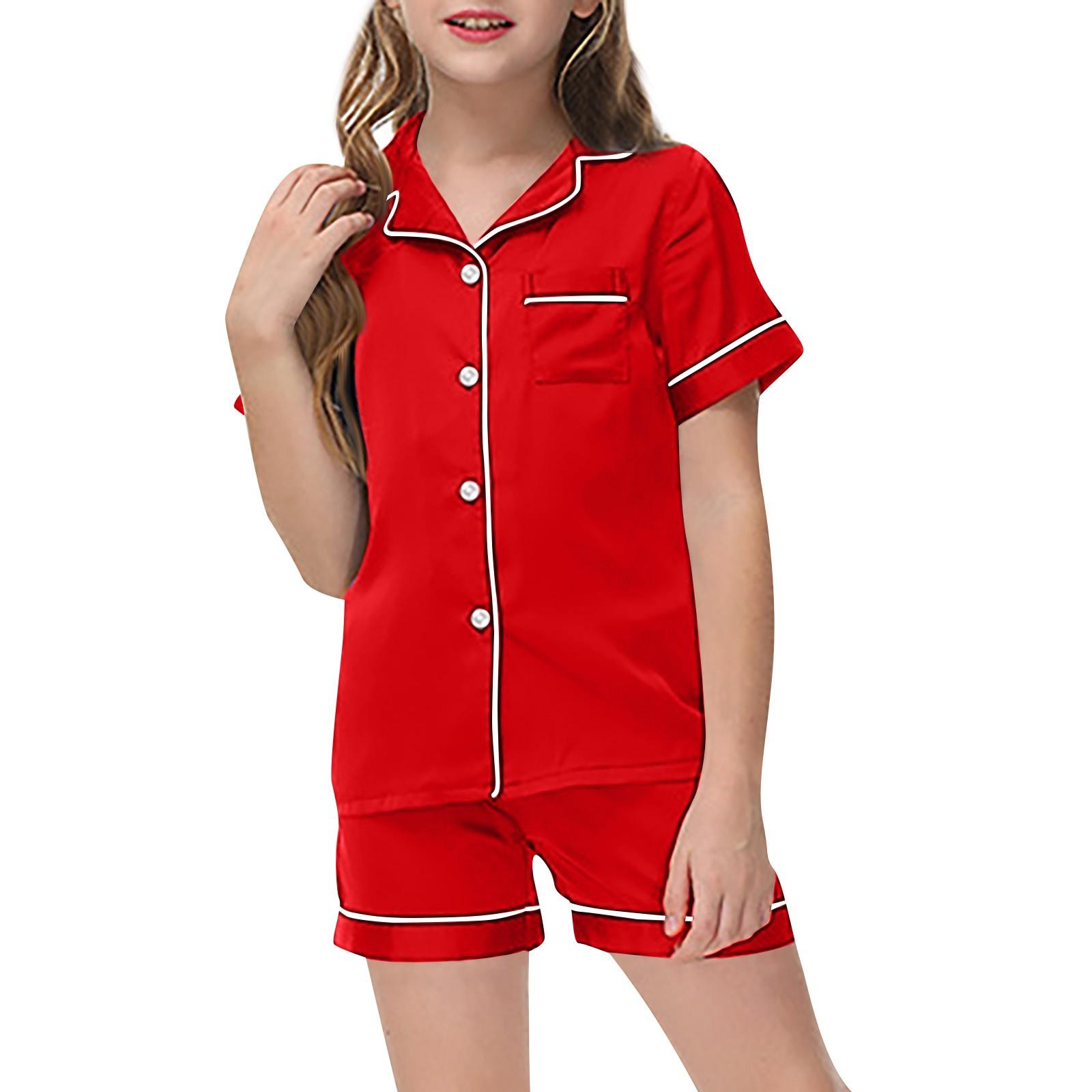 

Детские пижамы, модная рубашка из двух предметов, комплект с шортами, мягкий праздничный комплект повседневной одежды 160 красный