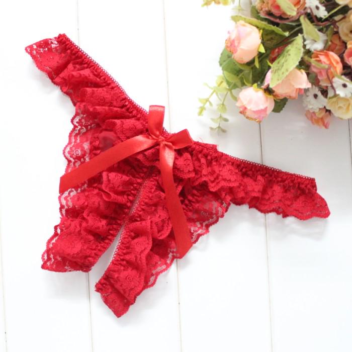 Lace Solid Crotchless Lingeries for Woman Sexy See Through Pink Girl's Briefs Tempting Bikini Underwear Ropa Interior Sexi