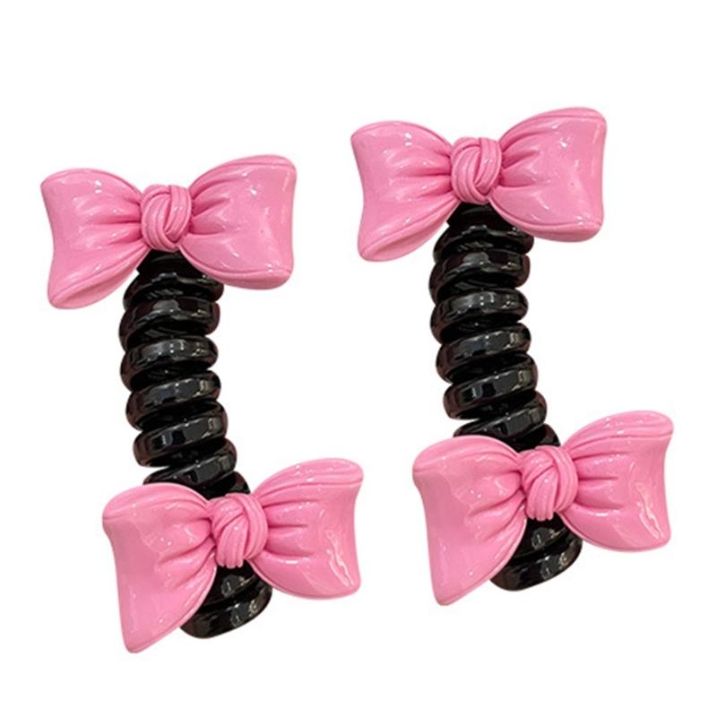 

2PCS Bowknot Hair Ties For Children Spirals Hair Ornament Cord Hair Holder Ponytail Hair Accessories For Toddler Fun троянди рожеві кольору