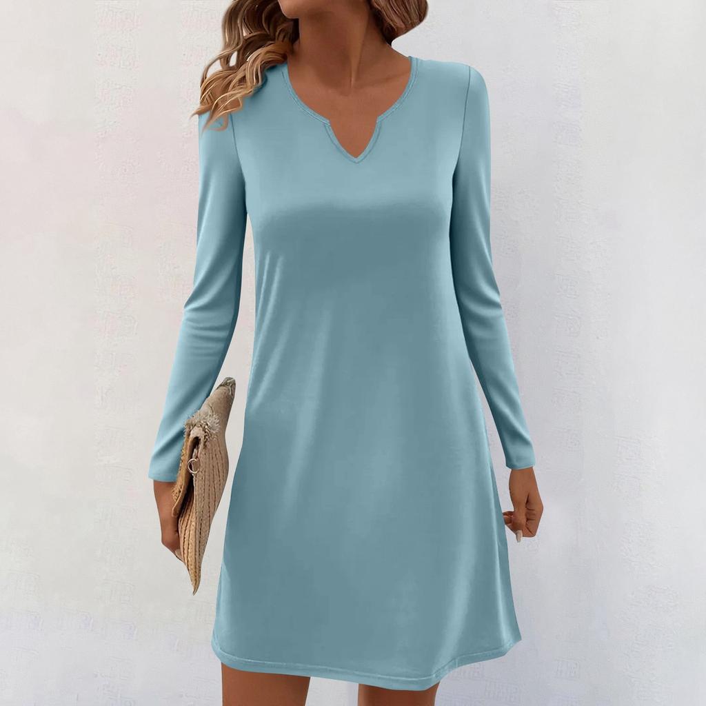 Dame Langermet Casual Midikjoler V-Hals Print Casual Kjole