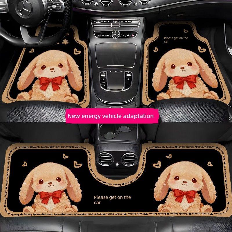 Car Floor Mats Cartoon Curly-Haired Puppy Cute Car Interior Decoration Floor Mats Leather Water-Absorbent Non-Slip Single-Piece Carpet Floor Mat