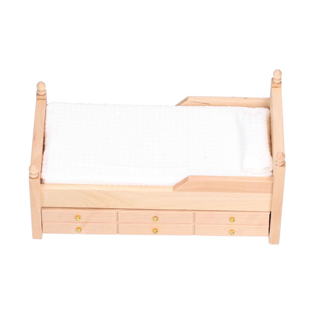 1:12 Mini Dollhouse Bed Birch Miniature Furniture Doll House Decoration Accessories Burlywood