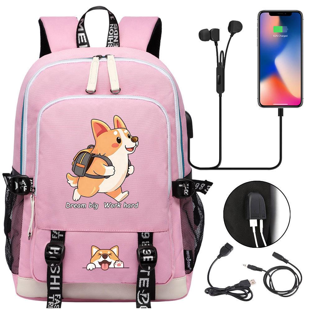Zaino carino Shiba Inu per adolescenti ragazzi con USB, Borsa di grande capacità per il ritorno a scuola per studenti, Viaggi quotidiani