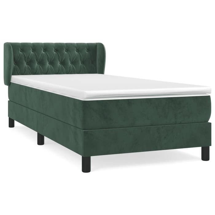 3127646 vidaXL Lit à sommier tapissier avec matelas Vert foncé 90x190 cm