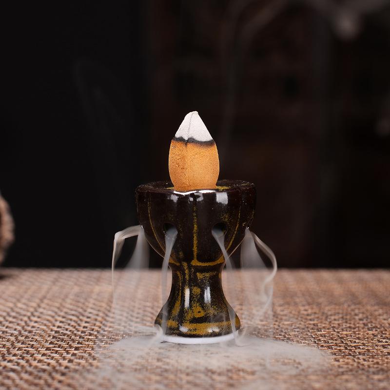YXYMCF Backflow Incense Burners Gourd Turn Things Around Cone Censers Ceramic Mini Desk Ornaments Mustard Zen Incense Holder 1pc 7