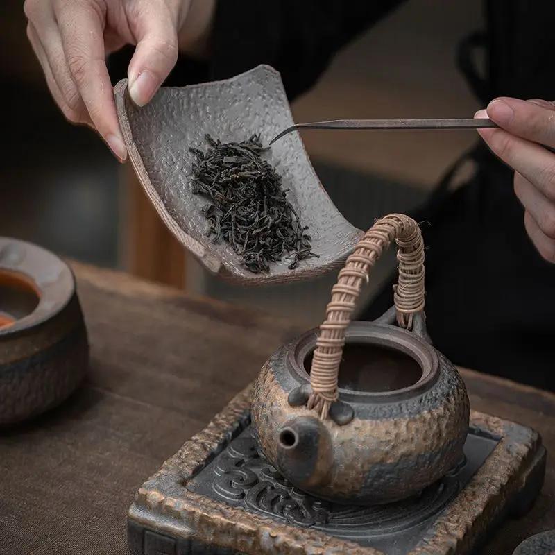 Vintage Japanese Style Rustic Ceramic Tea Kettle / Heating Base - Portable Handle Teapot for Home Use