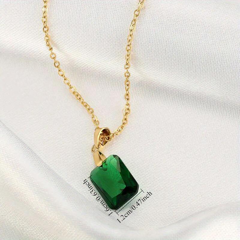 1Pc Fashionable Synthetic Zircon Cool Style Necklace, Retro Design, Fashionable Rectangular Pendant, Geometric Simple Necklace.