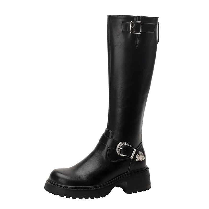 

Maillard~ Knight Boots Women s 2025 New Platform Western Cowboy Boots ins Retro Thick Heel Long Tube Leg Cover Boots 35