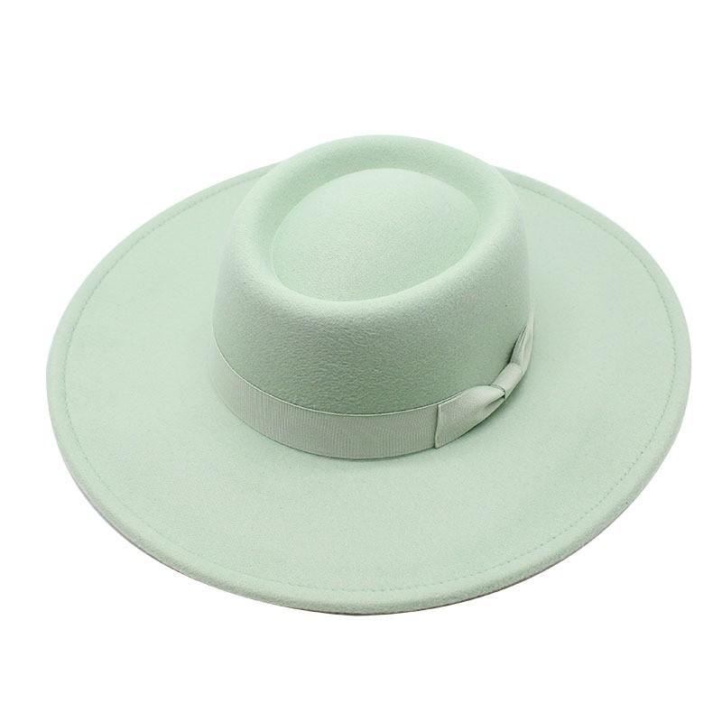 New simple solid color wool.cm brim men's and women's autumn and winter warm outdoor oval ring top hat