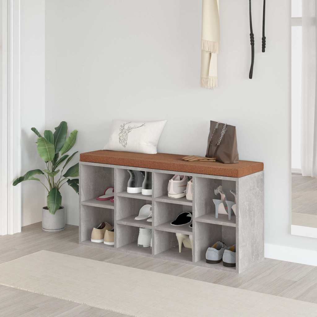Shoe Bench Concrete Grey 103x30x48 cm Engineered Wood