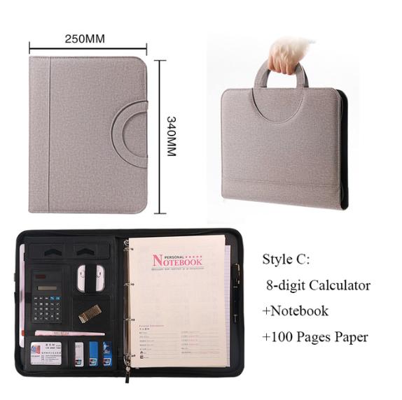 Przenośny folder plików A4 z kalkulatorem segregator organizator menedżer biurowy podkładka na dokumenty teczka PU skórzana torba na padfolio dostosuj