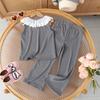 Cross-Border Girls' Summer Two-Piece Set: Ruffle Collar Vest with Flare Pants