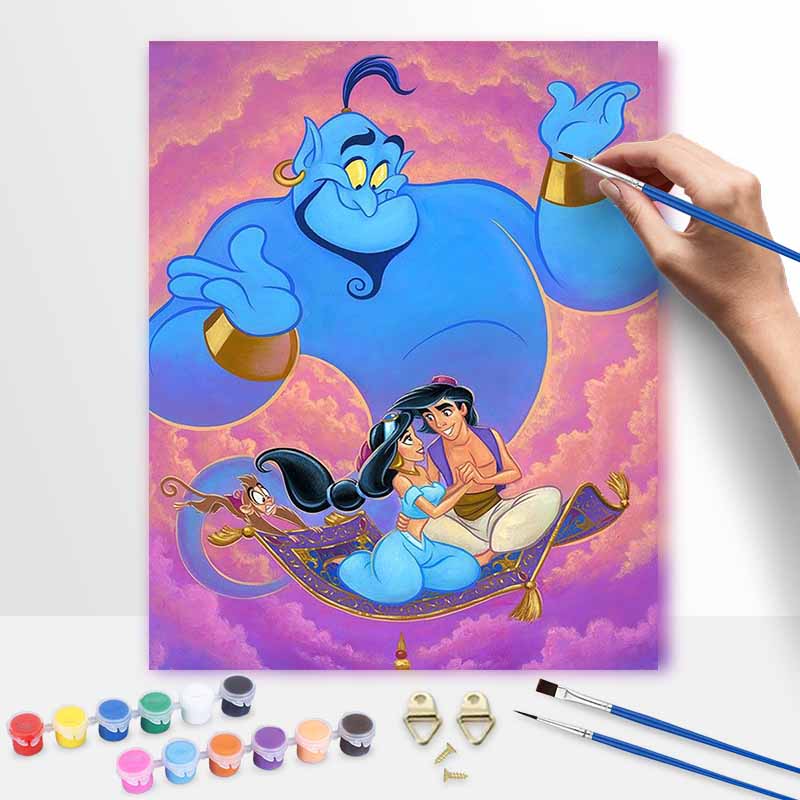 Disney Oil Painting Kit Painting Aladdin Jasmine Genie Home Bedroom Wall Decor Gift 20x30cm