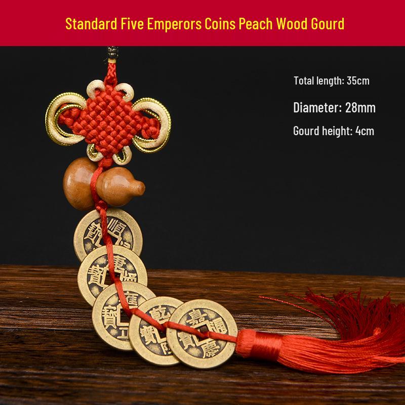 Pure Copper Chinese Lucky Knot Pendant with Five, Six, and Ten Emperor Coins - Door or Threshold Decoration.