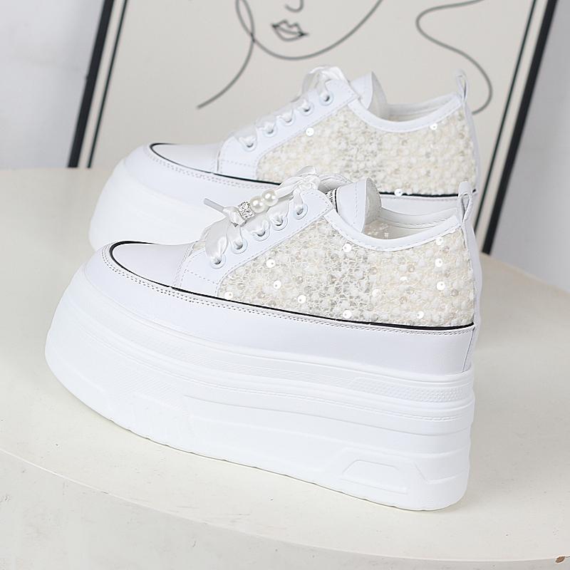 Fashion 12CM Air Mesh Synthetic Microfiber Chunky Sneaker Bling Leather Comfy High Brand Summer Platform Wedge Casual Flat Shoes