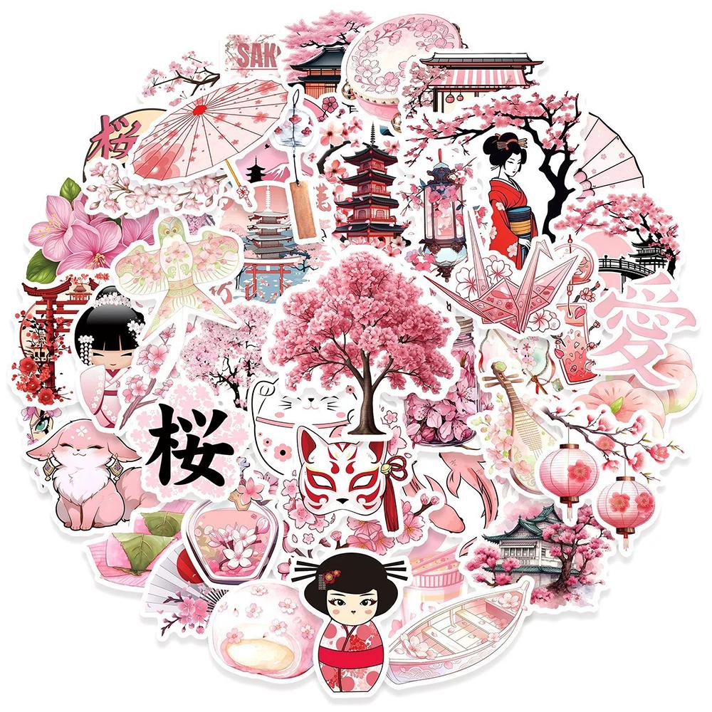10/30/50 Stück Cartoon Rosa Japanische Kirschblüten Aufkleber Anime Kirschblüten Graffiti Decals Koffer Telefon Notizbuch Ästhetischer Aufkleber