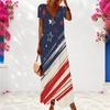 Women Plus Size V Neck Short Sleeve Beige Printed Loose Maxi Dress