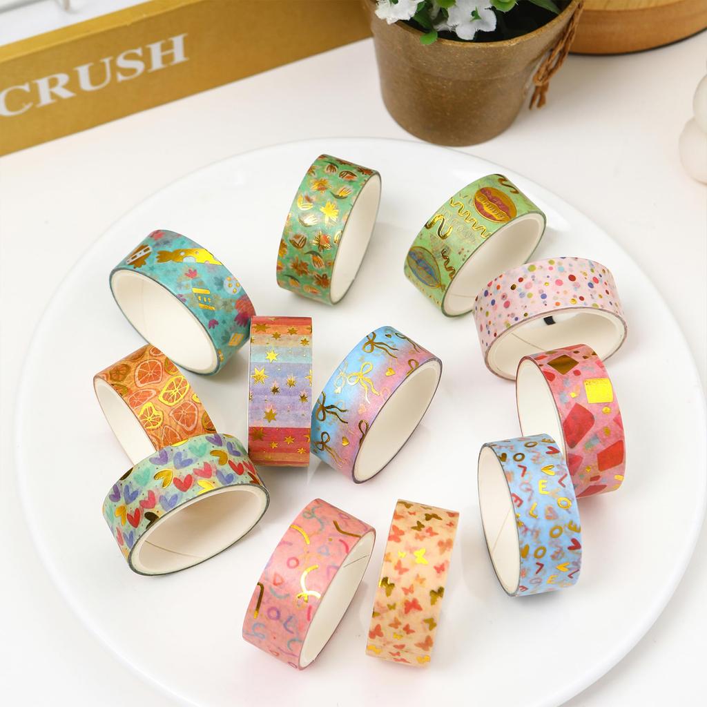Songdao Washi Tape Basic Pattern Set Gold and Silver Foil Stamped Charming Masking Tape Patterns Perfect for and Gift Wrapping 15mm x 2m Dreamy