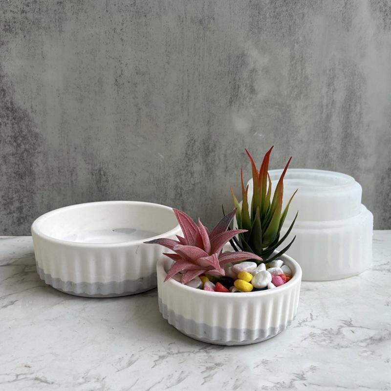 Silicone Resin Flower Pot Molds DIY Stripe Mold Resin Casting Mold Silicone Resin Casting Mold to Make Mini Flower Pot
