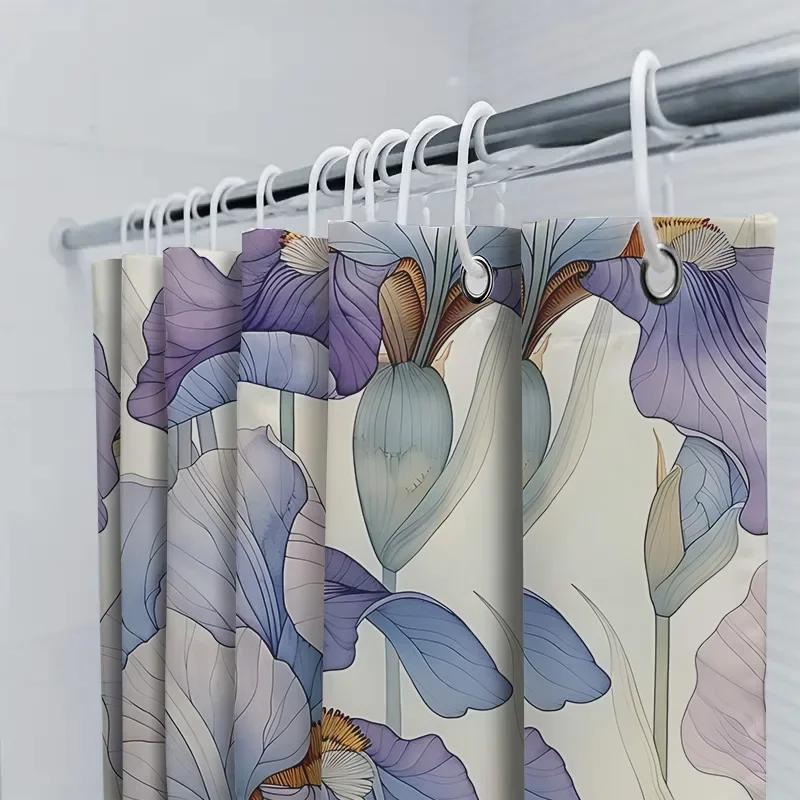 Elegant Iris Flower Pattern Shower Curtain for Home Decor - Soft Purple and Blue Floral Design Waterproof Bathroom Accessory