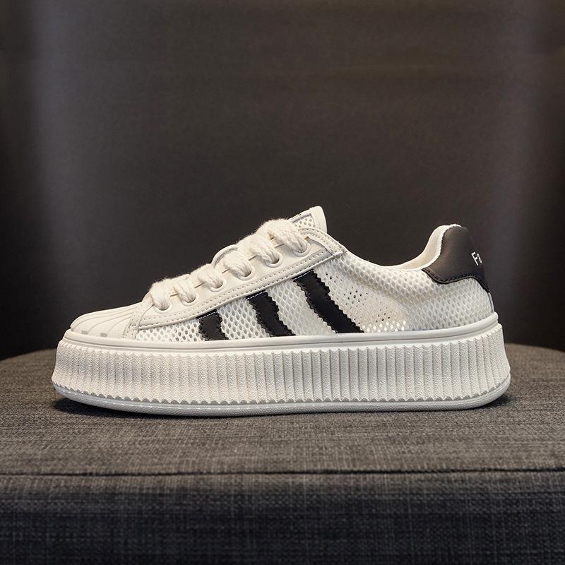 Thick-soled Shell Head Little White Shoes Women's 2025 Spring and Summer New Mesh Biscuit Shoes Versatile Casual Women's Shoes Sports Board Shoes